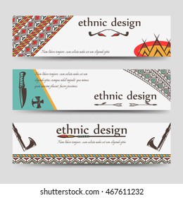Ethnic design banners template with hand drawn elements. Vector illustration