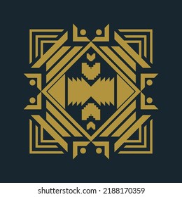 Ethnic design with a blend of geometric elements. Printed fabric, cotton, 