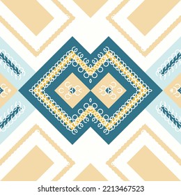 The ethnic design drawing is colorful. It is a pattern created by combining geometric shapes. Create beautiful fabric patterns. Design for print. Using in the fashion industry.