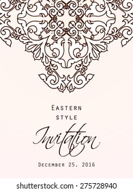 Ethnic design element. Card design template. Can be used for invitation, menu, ottoman, card design, for pillow design, banners, signs and others.