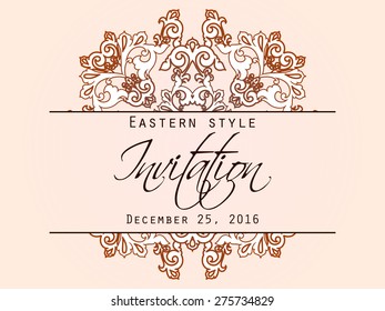 Ethnic design element. Card design template. Can be used for invitation, menu, ottoman, card design, for pillow design, banners, signs and others.