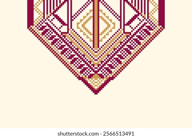 Ethnic design for embroidered shirt collar. Hand-drawn geometric ethnic pattern with classic red, beige, brown. Abstract shape, square, vintage concept for clothing print, neck, garment, and fashion.