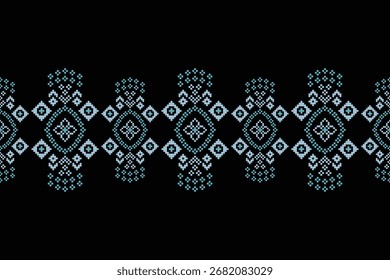 Ethnic design of fabric pattern with black color background decoration abstract art pixel style for cloth,embroidery,wallpaper,carpet,scarf.