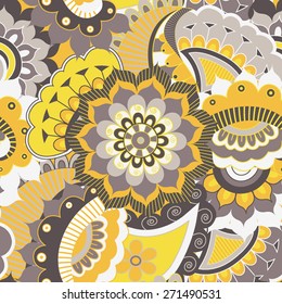 Ethnic design. Floral background with indian ornament. 