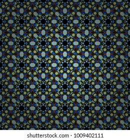 Ethnic design in gray, blue and black tones. Vector mandala with flowers and geometric elements. Arabic, indian, oriental motif. Mandala art, boho chic. Round seamless pattern with many details.