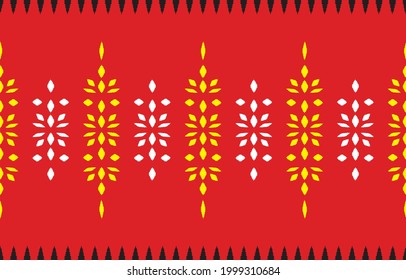 Ethnic design Ikat pattern. Abstract Seamless pattern in tribal, folk embroidery. Aztec geometric art ornament print. Design for carpet, wallpaper, clothing, wrapping, fabric, cover.  Red background
