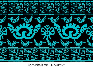 Ethnic Design. Ikat Seamless Pattern. Chevron Brush Texture. Boho Print. Geometric Hand Drawn Textile Ornate. Abstract Native Tie Dye Background.