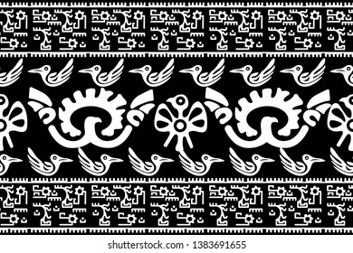 Ethnic Design. Ikat Seamless Pattern. Chevron Brush Texture. Boho Print. Geometric Hand Drawn Textile Ornate. Abstract Native Tie Dye Background.