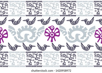 Ethnic Design. Ikat Seamless Pattern. Chevron Brush Texture. Boho Print. Geometric Hand Drawn Textile Ornate. Abstract Native Tie Dye Background.