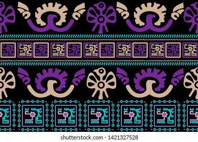 Ethnic Design. Ikat Seamless Pattern. Chevron Brush Texture. Boho Print. Geometric Hand Drawn Textile Ornate. Abstract Native Tie Dye Background.
