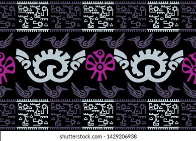 Ethnic Design. Ikat Seamless Pattern. Chevron Brush Texture. Boho Print. Geometric Hand Drawn Textile Ornate. Abstract Native Tie Dye Background.