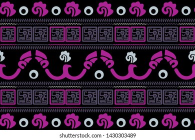 Ethnic Design. Ikat Seamless Pattern. Chevron Brush Texture. Boho Print. Geometric Hand Drawn Textile Ornate. Abstract Native Tie Dye Background.