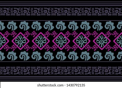 Ethnic Design. Ikat Seamless Pattern. Chevron Brush Texture. Boho Print. Geometric Hand Drawn Textile Ornate. Abstract Native Tie Dye Background.
