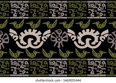 Ethnic Design. Ikat Seamless Pattern. Chevron Brush Texture. Boho Print. Geometric Hand Drawn Textile Ornate. Abstract Native Tie Dye Background.