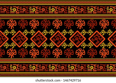 Ethnic Design. Ikat Seamless Pattern. Chevron Brush Texture. Boho Print. Geometric Hand Drawn Textile Ornate. Abstract Native Tie Dye Background.