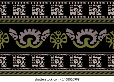 Ethnic Design. Ikat Seamless Pattern. Chevron Brush Texture. Boho Print. Geometric Hand Drawn Textile Ornate. Abstract Native Tie Dye Background.
