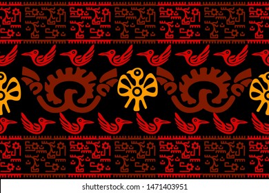 Ethnic Design. Ikat Seamless Pattern. Chevron Brush Texture. Boho Print. Geometric Hand Drawn Textile Ornate. Abstract Native Tie Dye Background.