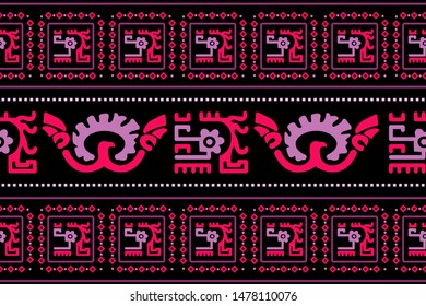 Ethnic Design. Ikat Seamless Pattern. Chevron Brush Texture. Boho Print. Geometric Hand Drawn Textile Ornate. Abstract Native Tie Dye Background.