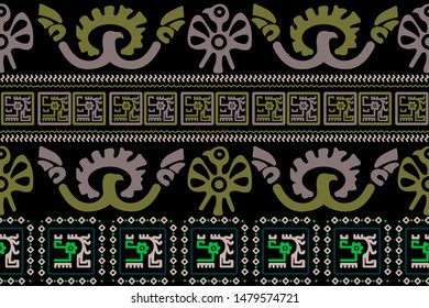 Ethnic Design. Ikat Seamless Pattern. Chevron Brush Texture. Boho Print. Geometric Hand Drawn Textile Ornate. Abstract Native Tie Dye Background.