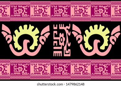 Ethnic Design. Ikat Seamless Pattern. Chevron Brush Texture. Boho Print. Geometric Hand Drawn Textile Ornate. Abstract Native Tie Dye Background.