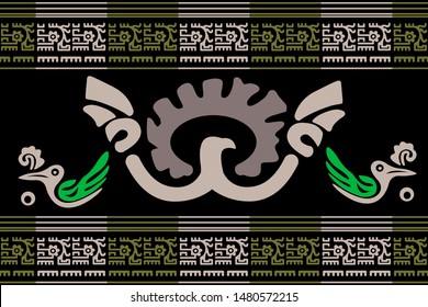 Ethnic Design. Ikat Seamless Pattern. Chevron Brush Texture. Boho Print. Geometric Hand Drawn Textile Ornate. Abstract Native Tie Dye Background.