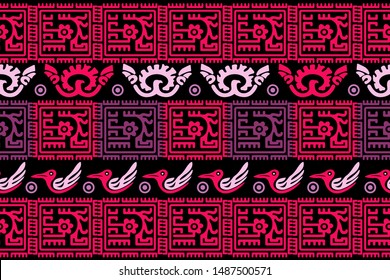 Ethnic Design. Ikat Seamless Pattern. Chevron Brush Texture. Boho Print. Geometric Hand Drawn Textile Ornate. Abstract Native Tie Dye Background.