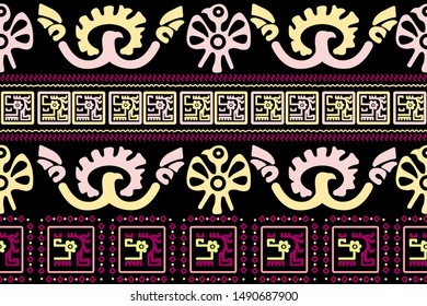 Ethnic Design. Ikat Seamless Pattern. Chevron Brush Texture. Boho Print. Geometric Hand Drawn Textile Ornate. Abstract Native Tie Dye Background.