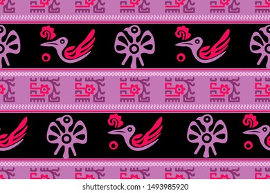 Ethnic Design. Ikat Seamless Pattern. Chevron Brush Texture. Boho Print. Geometric Hand Drawn Textile Ornate. Abstract Native Tie Dye Background.