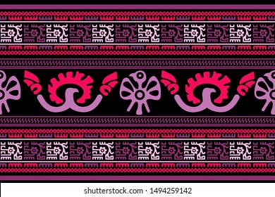 Ethnic Design. Ikat Seamless Pattern. Chevron Brush Texture. Boho Print. Geometric Hand Drawn Textile Ornate. Abstract Native Tie Dye Background.