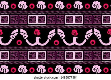 Ethnic Design. Ikat Seamless Pattern. Chevron Brush Texture. Boho Print. Geometric Hand Drawn Textile Ornate. Abstract Native Tie Dye Background.