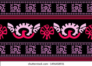 Ethnic Design. Ikat Seamless Pattern. Chevron Brush Texture. Boho Print. Geometric Hand Drawn Textile Ornate. Abstract Native Tie Dye Background.