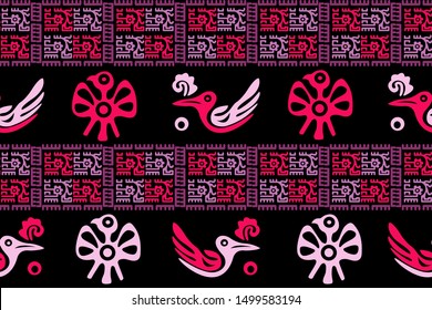 Ethnic Design. Ikat Seamless Pattern. Chevron Brush Texture. Boho Print. Geometric Hand Drawn Textile Ornate. Abstract Native Tie Dye Background.