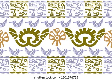 Ethnic Design. Ikat Seamless Pattern. Chevron Brush Texture. Boho Print. Geometric Hand Drawn Textile Ornate. Abstract Native Tie Dye Background.
