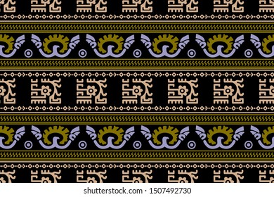 Ethnic Design. Ikat Seamless Pattern. Chevron Brush Texture. Boho Print. Geometric Hand Drawn Textile Ornate. Abstract Native Tie Dye Background.