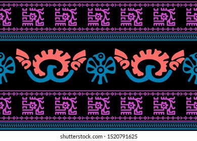 Ethnic Design. Ikat Seamless Pattern. Chevron Brush Texture. Boho Water Print. Geometric Hand Drawn Textile Ornate. Abstract Watercolor Native Tie Dye Background.