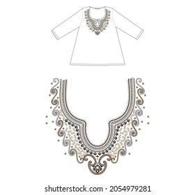 Ethnic design for neckline design,Geometric Ethnic oriental pattern traditional .Floral necklace embroidery design for fashion women. Neckline design for textile print.