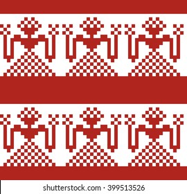 Ethnic design pattern. Russian traditional motive. Seamless geometric background. Colorful vector Illustration.Red and white colors. Pixel art.