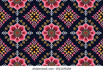 Ethnic design pink colorful floral pattern. chevron art design, folk embroidery. Aztec geometric art ornament print. Design for carpet, wallpaper, clothing, wrapping, fabric, cover. Beige background