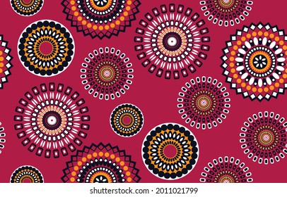 Ethnic design red pink floral. 
circle seamless pattern in tribal, folk embroidery. Aztec geometric art ornament print.Design for carpet, wallpaper, clothing, wrapping,fabric,cover. Beige background