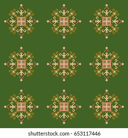 Ethnic design seamless pattern with traditional tribal motifs, crooked lines, triangles, squares, circles. Mayan fabric, geometric decorative navajo print, american indian pattern, ethnical symbols.