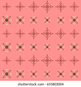 Ethnic design seamless pattern with traditional tribal motifs, crooked lines, triangles, squares, circles. Mayan fabric, geometric decorative navajo print, american indian pattern, ethnic symbols.