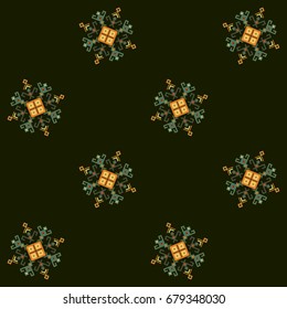 Ethnic design seamless pattern with traditional tribal motifs, crooked lines, triangles, squares, circles. Mayan fabric, geometric decorative navajo print, american indian pattern, ethnical symbols.