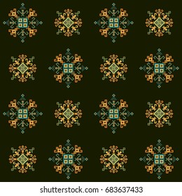 Ethnic design seamless pattern with traditional tribal motifs, crooked lines, triangles, squares, circles. Mayan fabric, geometric decorative navajo print, american indian pattern, ethnic symbols.