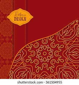 Ethnic design. Vector background in red shades. Vintage Round Ornament Pattern. The Greeting Card or Invitation. Decorative Elements for Card or any other kind of Design.