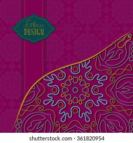 Ethnic design. Vector background. Vintage Round Ornament Pattern. The Greeting Card or Invitation. Decorative Elements for Card or any other kind of Design.
