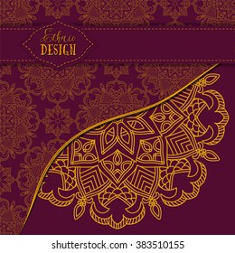 Ethnic design. Vector background. Vintage Round Ornament Pattern. The Greeting Card or Invitation. Decorative Elements for Card or any other kind of Design.