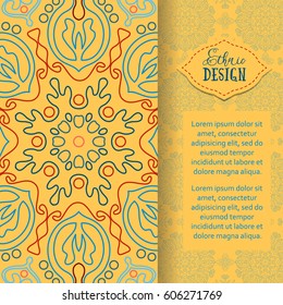 Ethnic design. Vector background. Vintage Ornament Pattern. The Greeting Card or Invitation. Decorative Elements for Card or any other kind of Design.