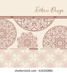 Ethnic design. Vector background. Vintage Ornament Pattern. The Greeting Card or Invitation. Decorative Elements for Card or any other kind of Design.