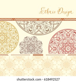 Ethnic design. Vector background. Vintage Ornament Pattern. The Greeting Card or Invitation. Decorative Elements for Card or any other kind of Design.