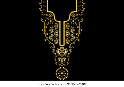 Ethnisches Design.  Vektordesign für Halsdesign, Kragenhemden, Hemden, Blusen, T-Shirts. Gold und Schwarz Design. Geometrische Blumenkunst für Frauen, Rahmen, Tapeten, Dekoration usw.
